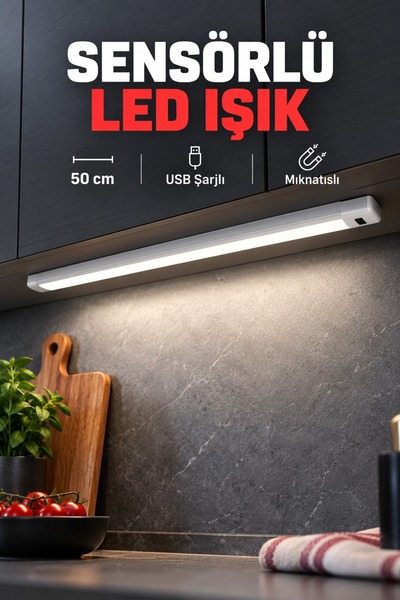 Sensörlü Şarjlı Mıknatıslı Uzun LED Işık
