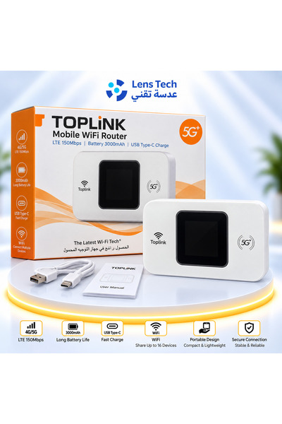 TOP LINK Portable 4G/5G Router – Portable Wi-Fi with a 3000mAh battery for in...