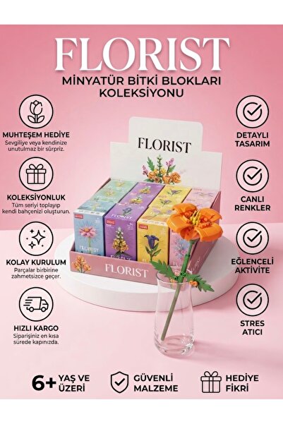 FLORİST Mini Çiçek Yapım Seti Dekoratif Bitki Blokları 6+ Yaş Hediye ve Hobi ...