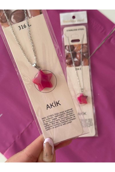 Made in Pieces Agate Stone Necklace Star Model Pink Natural Stone Necklace 316L Steel Chain