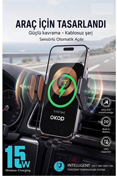 Duffa Otomatik Sensörlü Kablosuz Şarjlı Araç İçi Telefon Tutucu - 15W Kablosu...