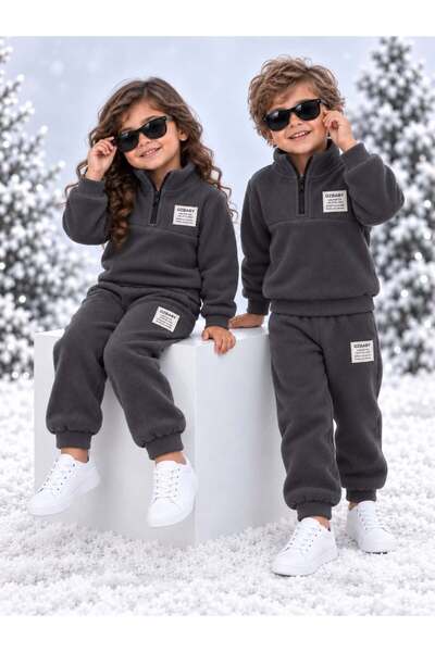 Oz Baby Kışlık Kalın Polar Dik Yaka Fermuarlı Kız Erkek Bebek Çocuk Alt Üst T...