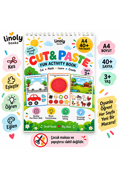 lnly Kes Yapıştır ve Eşleştir Etkinlik Kitabı 3+ Yaş – 40+ Sayfa A4 Spiral Di...