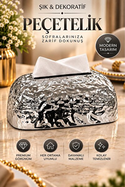 Kitchen Beauty Gümüş Renk Plastik Darbeli Tasarım Peçetelik Dekoratif Modern ...