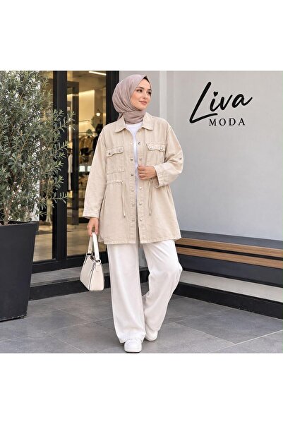 LİVAMODA43 MY MAGAZİN BEL BÜZMELİ TENSEL KOT CEKET