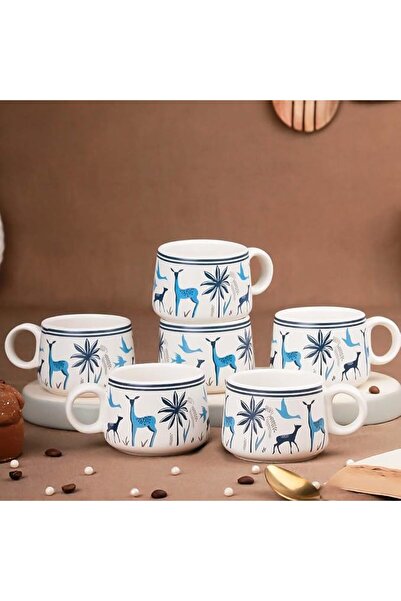 The Earth Store طقم أكواب شاي سيراميك أزرق من ستاج، مجموعة من 6 أكواب صغيرة ل...
