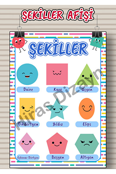 Hiras Dizayn ŞEKİLLER Afişi Eğitici Çocuk Posteri Okul Öncesi İlkokul Sınıf D...