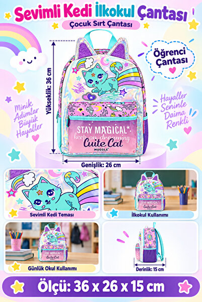 DODOMAR Sweet Cat Cute Cat Primary School School Bag Children's Backpack Dail...