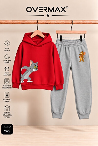 OVERMAX Set de trening cu glugă cu imprimeu Tom & Jerry pentru copii – 3-12 ani