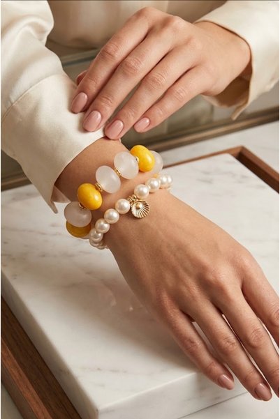 GenelTedarik Women's Sea Shell 2-Piece Bracelet Set |   Does Not Darken |   G...