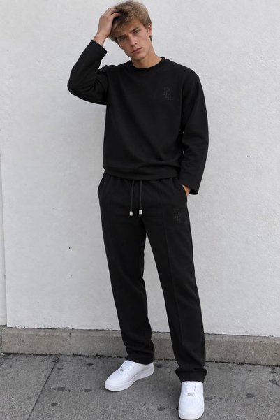 MADZEYMODA Ανδρικό Oysh Fabric Black Basic Sweat & Φούτερ Σετ 2 τεμαχίων LS-8...
