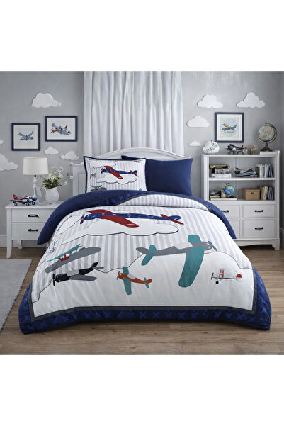 Alhabib bedding مفرش فريزيا صيفي مقاس كوين أبيض كحلي يناسب سرير 200X150 سم عد...