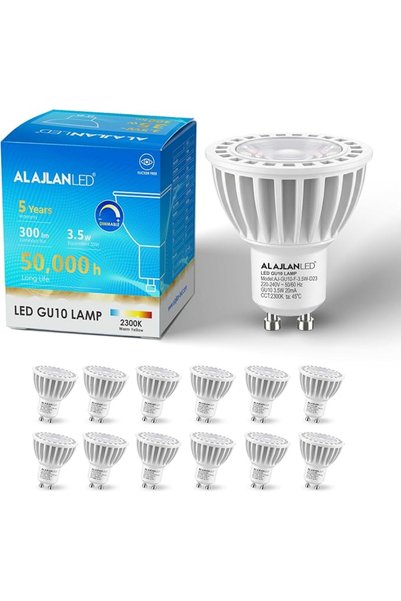 GENERAL لمبة LED من ALAJLAN GU10، 3.5 واط، 300 لومن، أبيض دافئ، 2300 كلفن، مؤ...