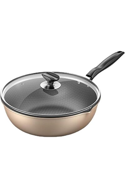 VAODO 30cm Non-stick Iron Frying Pan with Lid, Honeycomb Skillet with Pour Sp...