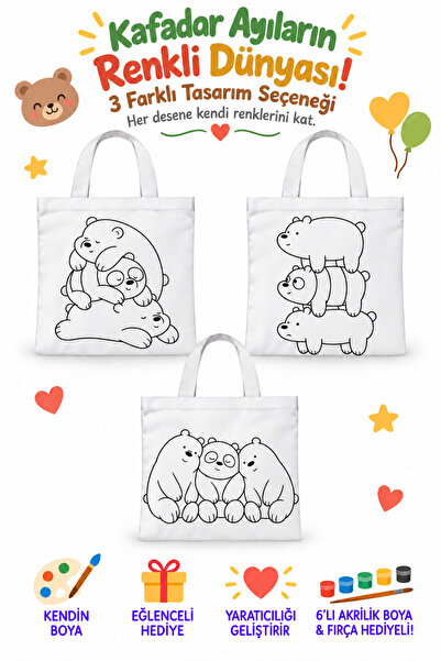 flaze Kafadarlar 3'lü Boyanabilir Bez Çanta Seti 24x23 cm Kalın Kumaş Çocuk B...