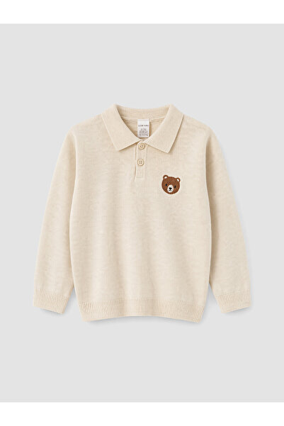 LC Waikiki Nevavm Lcw Baby Beige Embroidered Polo Collar Baby Boy Knit Sweater
