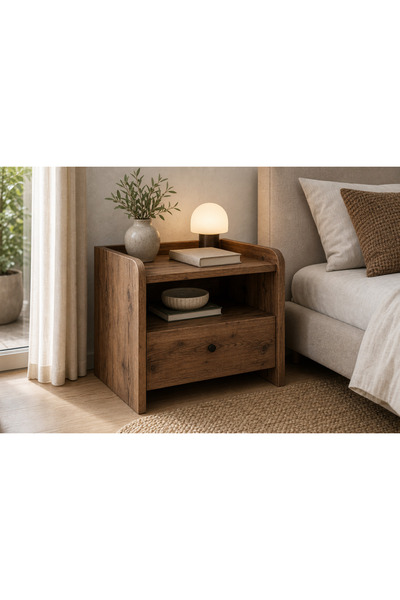 GaniHome Asya Modern Çekmeceli ve Raflı Komodin
