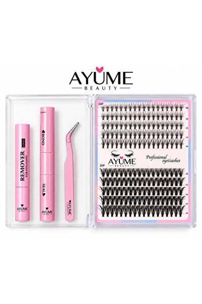 AYUME BEAUTY Doğal Görünüm Premium İpek Kirpik Seti - 10-16mm - Yapıştırıcı, ...