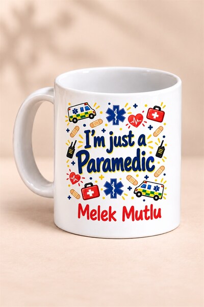 Mor Mürekkep Kişiye Özel Paramedik Temalı Baskılı Beyaz Kupa - Paramediğe Hed...