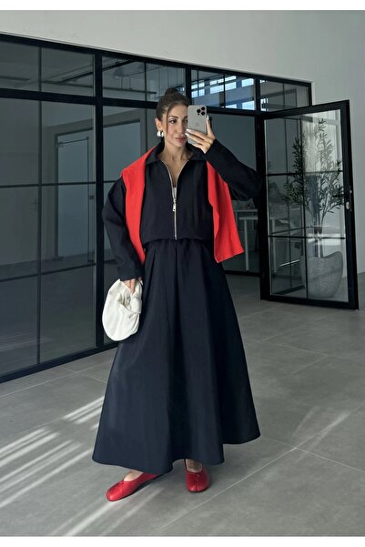 manana fashion Parachute Fabric Zippered Jacket Skirt Double Set