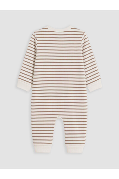 LC Waikiki Beige Crew Neck Striped Baby Boy Jumpsuit