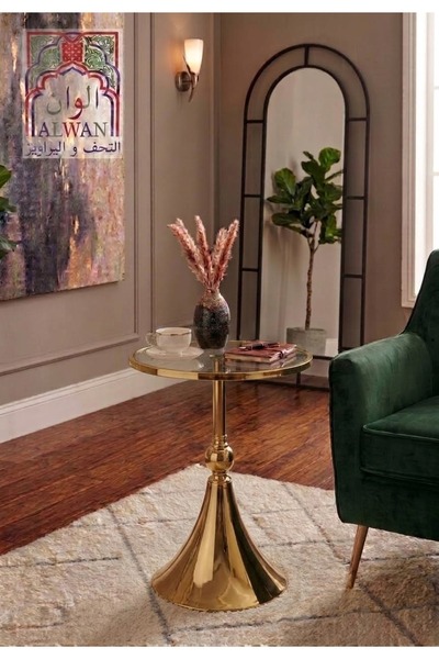 Generic Brand طاولة جانبية زجاجية بقاعدة ذهبية فاخرة وتصميم عصري – ارتفاع 57 سم