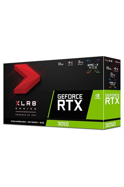 PNY GEFORCE RTX 3050 8 GB XLR8 Gaming Revel Epic-X RGB Çift Fan Sürümü, Siyah