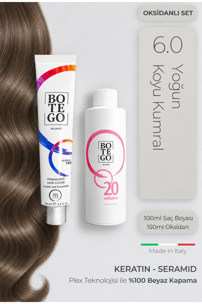 botegohair Profesyonel Krem Saç Boyası - 6.0 Yoğun Koyu Kumral Kumral 100 ml ...