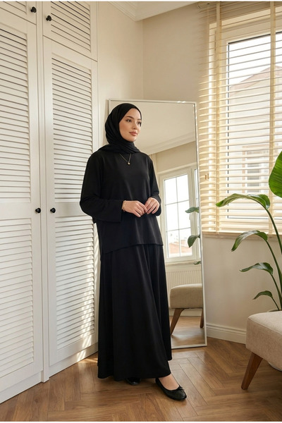 Kirazca Butik Women's Hijab Two-Piece Set Casual Long Sleeve Tunic Flared Ski...
