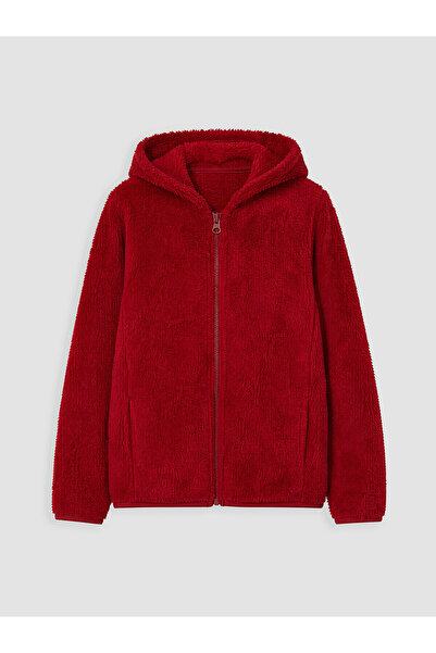 LC Waikiki Burgundy Hooded Girls' Plush Sweatshirt