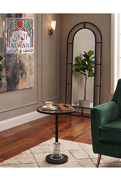 Generic Brand طاولة جانبية زجاجية سوداء بقاعدة معدنية وتفاصيل كريستالية – ارت...