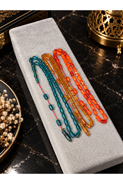 Store 3 adet bilek boy usta imzalı tesbih katelin - uçak camı - Zar