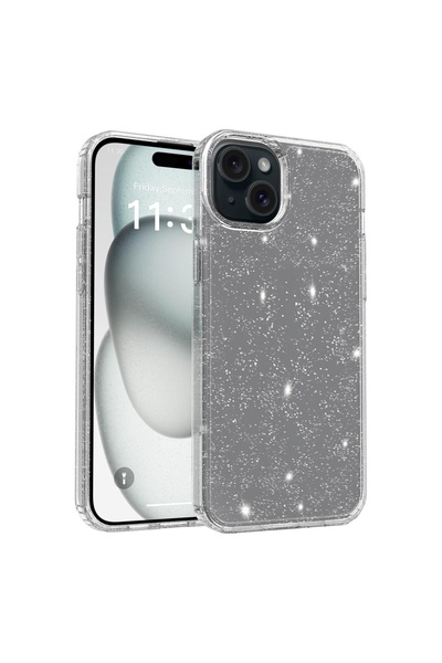EDELFU iPhone 15 PLUS / 14 PLUS uyumlu - Simli Şeffaf Yumuşak Silikon Kapak, ...