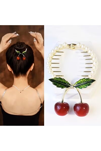 Glamluxe إكسسوار شعر على شكل كعكة مزينة باللؤلؤ والكرز