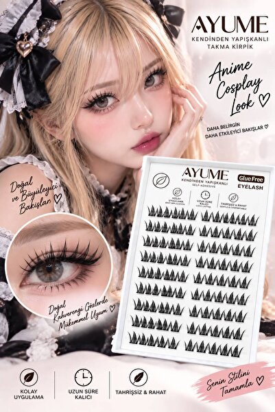 AYUME BEAUTY Kendinden Yapışkanlı Premium Anime Kirpik Seti - 90 Demet Kirpik...