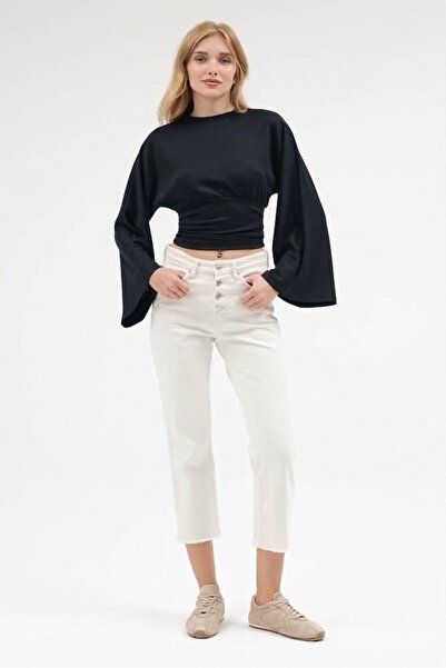 Rabi Shine Women's Waist-Seated Blouse with Flawed Sleeves