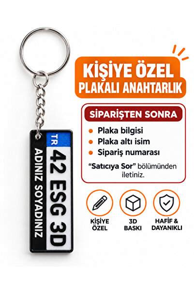 Kişiye Özel Plaka Anahtarlık (1 Adet) - İsimli ve Plakalı Araç Anahtarlığı