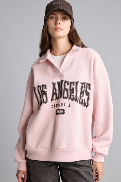 DeFacto Regular Fit Kaçık Yaka Baskılı Kalın Sweatshirt Kumaşı Sweatshirt I62...