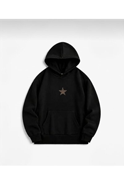 Ön Ve Sırt Leopar Baskılı Siyah Sweatshirt