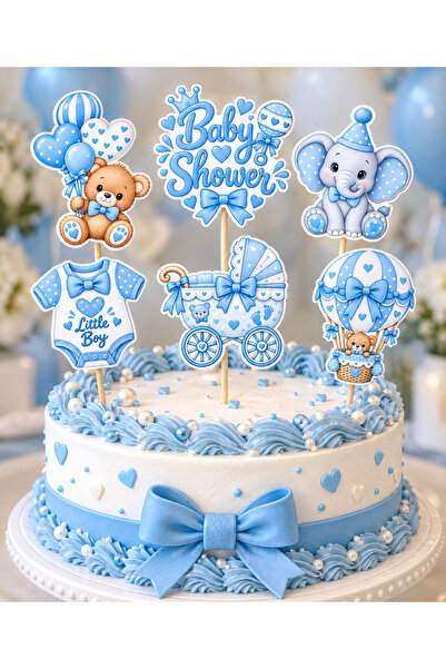 GREATOY Blue Baby Shower Large Size Cake Toothpick Set of 6 |   Baby Shower C...