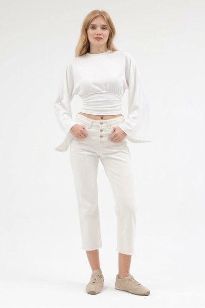 Rabi Shine Women's Waist-Seated Blouse with Flawed Sleeves