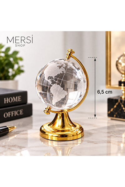 Mersi SHOP Kristal Cam Dünya Küresi Dekoratif Masaüstü Cam Küre Ofis ve Ev Ak...