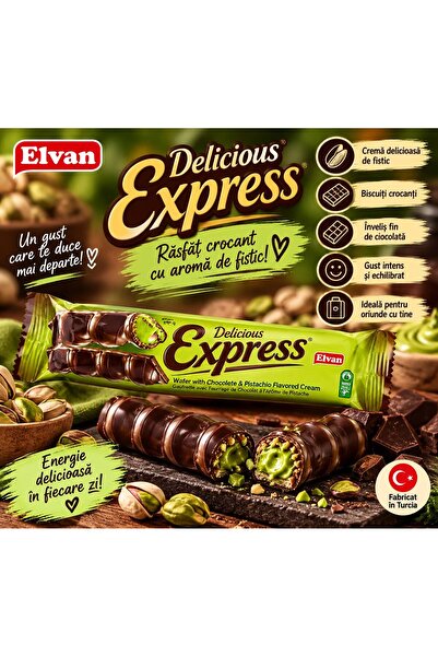 Elvan Νόστιμο Εξπρές – Γκοφρέτα με κρέμα με γεύση σοκολάτα και φυστίκι 30ΓΡ 2...