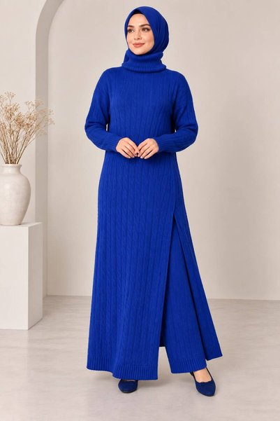 MAY MARA Women's turtleneck, side slit, and 2-piece pants knitwear set