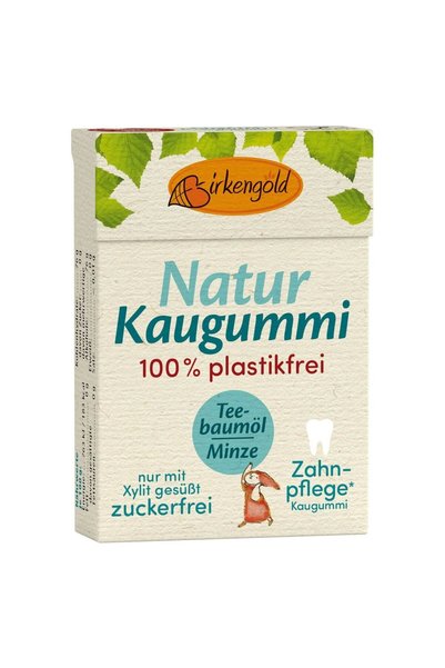 Birkengold Guma de mestecat naturala cu Tea Tree si menta, 28g,