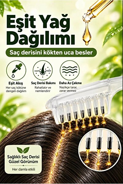 MİMOZA PARK Serum Hazneli Saç Tarağı Hazneli Saç Derisi Bakım Yağ Serum Tarağı Masaj Başlıklı Tarak
