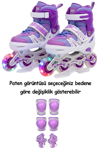 düşler oyuncak dünyası Mor Numara Ayarlanabilir Işıklı Alıştırma Çocuk Pateni...