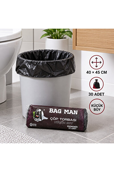Bag Man Küçük Boy Çöp Torbası 40x45 cm 30 Adet Siyah Ekonomik Çöp Poşeti
