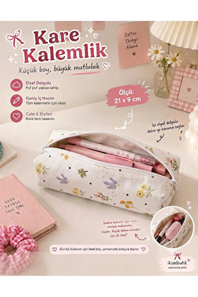 ikizelbutik Fiyonk Kore Tarzı Pembe Kalem Kutusu – Fermuarlı Astarlı Okul & O...