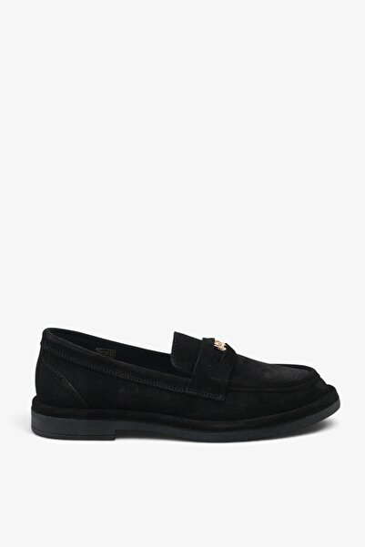 İNNABUTİKK Merima Women's Genuine Leather Loafer Shoes - Black Suede
